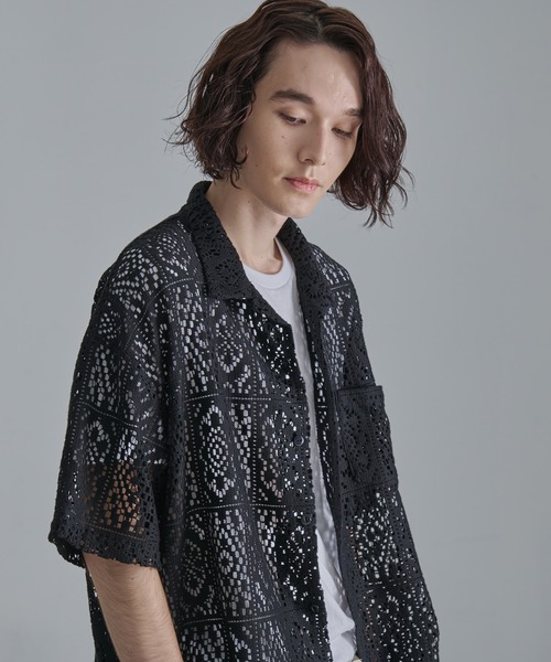 Revo.（レボ）の「【Revo.】コットンクロシェ編み ショートスリーブ シャツ（シャツ/ブラウス・メンズ・ホワイト/ブラック/グリーン・M/L）」の4枚目の写真