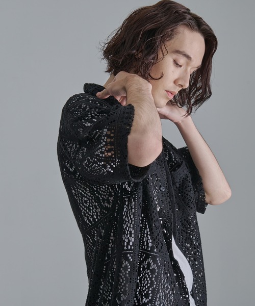 Revo.（レボ）の「【Revo.】コットンクロシェ編み ショートスリーブ シャツ（シャツ/ブラウス・メンズ・ホワイト/ブラック/グリーン・M/L）」の6枚目の写真