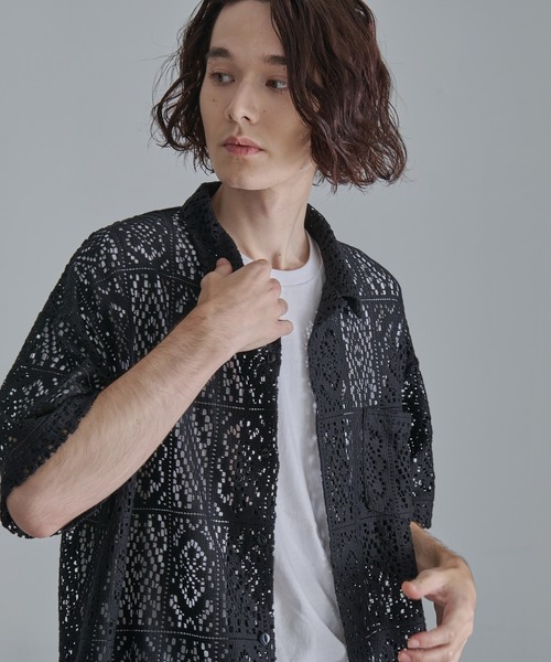 Revo.（レボ）の「【Revo.】コットンクロシェ編み ショートスリーブ シャツ（シャツ/ブラウス・メンズ・ホワイト/ブラック/グリーン・M/L）」の7枚目の写真