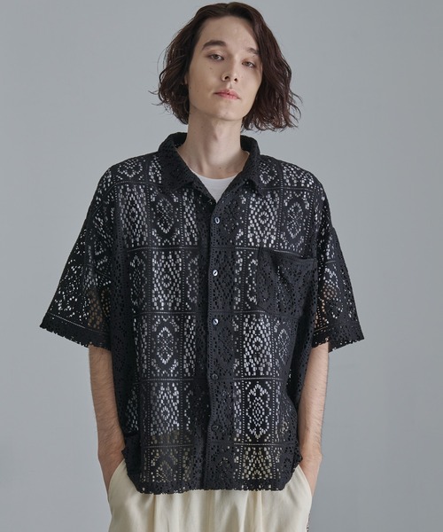 Revo.（レボ）の「【Revo.】コットンクロシェ編み ショートスリーブ シャツ（シャツ/ブラウス・メンズ・ホワイト/ブラック/グリーン・M/L）」の8枚目の写真