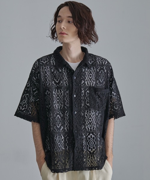 Revo.（レボ）の「【Revo.】コットンクロシェ編み ショートスリーブ シャツ（シャツ/ブラウス・メンズ・ホワイト/ブラック/グリーン・M/L）」の9枚目の写真