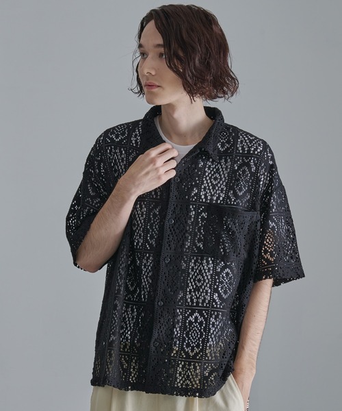 Revo.（レボ）の「【Revo.】コットンクロシェ編み ショートスリーブ シャツ（シャツ/ブラウス・メンズ・ホワイト/ブラック/グリーン・M/L）」の10枚目の写真