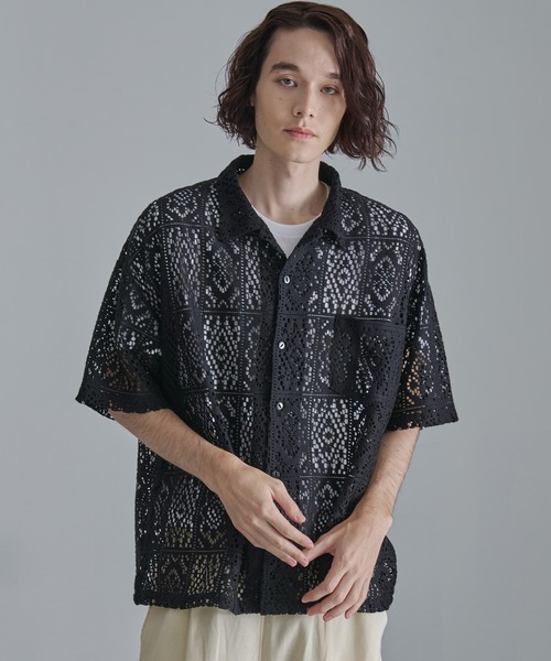 Revo.（レボ）の「【Revo.】コットンクロシェ編み ショートスリーブ シャツ（シャツ/ブラウス・メンズ・ホワイト/ブラック/グリーン・M/L）」の12枚目の写真