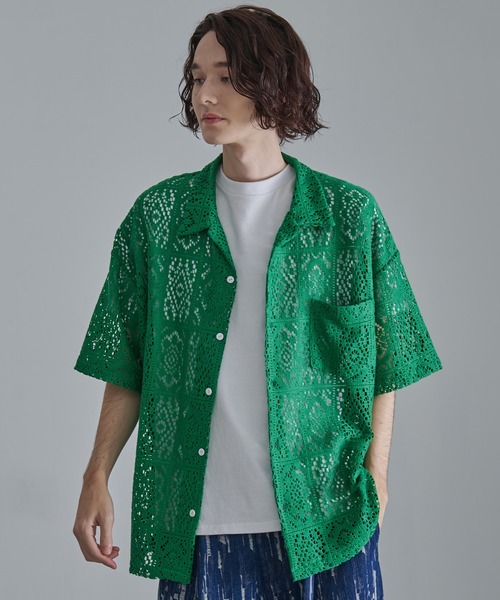 Revo.（レボ）の「【Revo.】コットンクロシェ編み ショートスリーブ シャツ（シャツ/ブラウス・メンズ・ホワイト/ブラック/グリーン・M/L）」の19枚目の写真