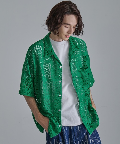 Revo.（レボ）の「【Revo.】コットンクロシェ編み ショートスリーブ シャツ（シャツ/ブラウス・メンズ・ホワイト/ブラック/グリーン・M/L）」の21枚目の写真