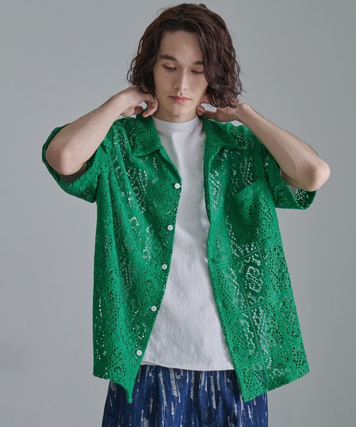 Revo.（レボ）の「【Revo.】コットンクロシェ編み ショートスリーブ シャツ（シャツ/ブラウス・メンズ・ホワイト/ブラック/グリーン・M/L）」の22枚目の写真