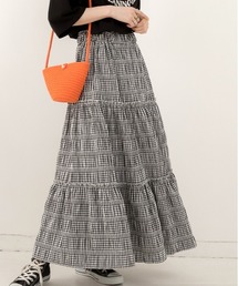 ギンガムチェック・ワッシャー加工 ロングティアードスカート