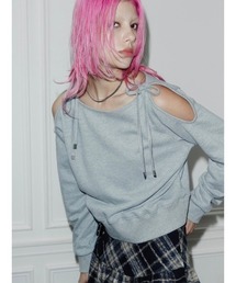 NOT KNOWING（ノットノーイング）の「【NOT KNOWING】Ribbon Strap Sweatshirt / 【ノットノーイング】リボンストラップ肩出し長袖スウェットシャツ トレーナー（スウェット）」