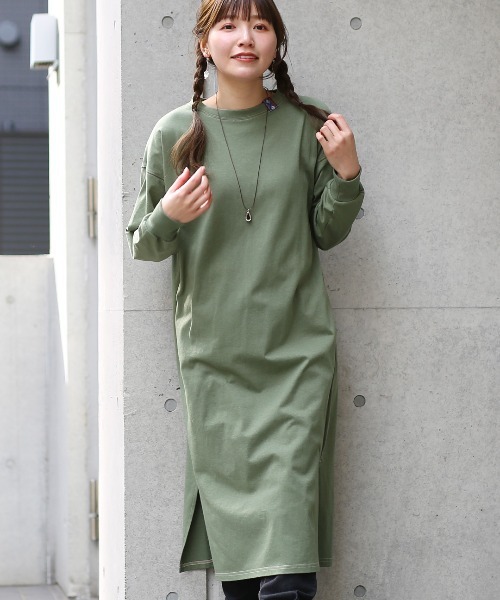 チチカカ(チチカカ)の「ロングTシャツワンピース(ワンピース・レディース・チャコールグレー/カーキ/ホワイト・FREE)」の12枚目の写真