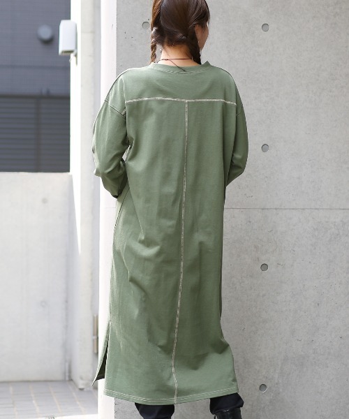 チチカカ(チチカカ)の「ロングTシャツワンピース(ワンピース・レディース・チャコールグレー/カーキ/ホワイト・FREE)」の17枚目の写真