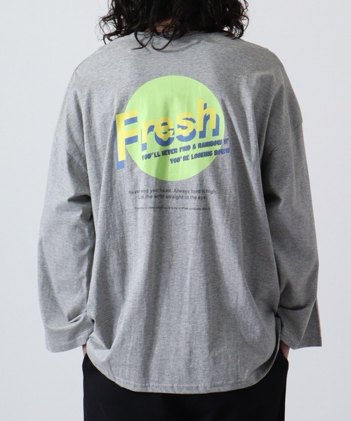 FUNALIVE(ファンアライブ)の「Big long sleeve printed T-shirt / プリント入りビッグ長袖Tシャツ unisex(Tシャツ/カットソー・メンズ・ネイビー系/ホワイト系/ネイビー/ホワイト/チャコールグレー/ベージュ系/杢グレー/ブラック/モカ/ミント/ベージュ/チャコール/ライトグリーン/ブルー/ラベンダー/ブラック系・XL/L/M)」の7枚目の写真