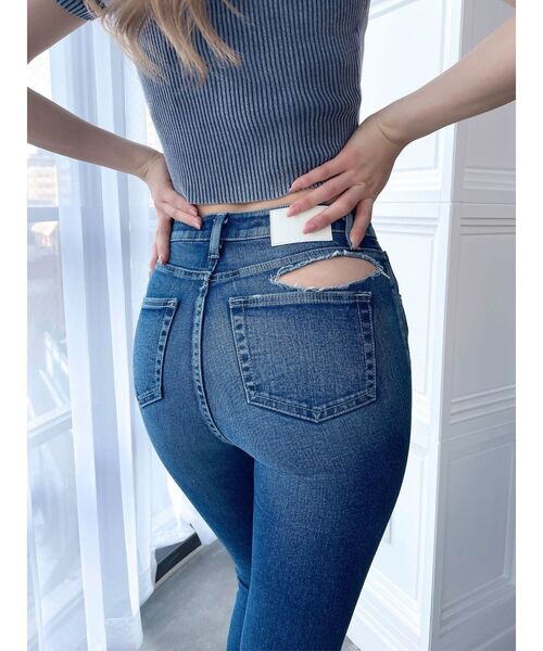 GYDA（ジェイダ）の「ハイウエスト PEEPダメージスキニーデニムパンツ（デニムパンツ・レディース・ライトブルー/ブルー・X-SMALL/MEDIUM/SMALL）」の6枚目の写真