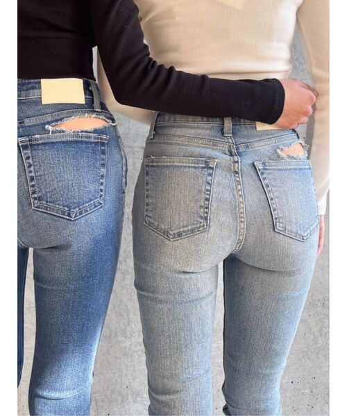 ハイウエスト PEEPダメージスキニーデニムパンツ ハイウエスト PEEPダメージスキニーデニムパンツ｜ジェイダの