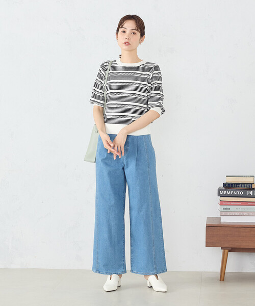 COMME CA ISM(コムサイズム)の「ボーダー5分袖ニット(ニット/セーター・レディース・ブラック×ホワイト・MEDIUM/LARGE)」の2枚目の写真