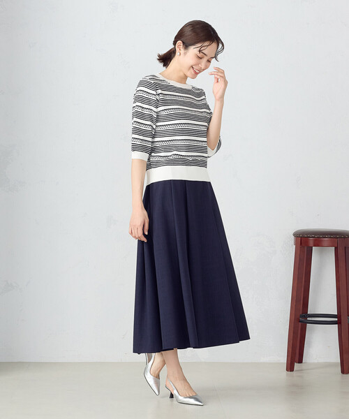 COMME CA ISM(コムサイズム)の「ボーダー5分袖ニット(ニット/セーター・レディース・ブラック×ホワイト・MEDIUM/LARGE)」の3枚目の写真