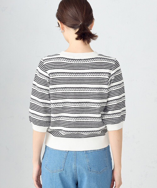 COMME CA ISM(コムサイズム)の「ボーダー5分袖ニット(ニット/セーター・レディース・ブラック×ホワイト・MEDIUM/LARGE)」の7枚目の写真