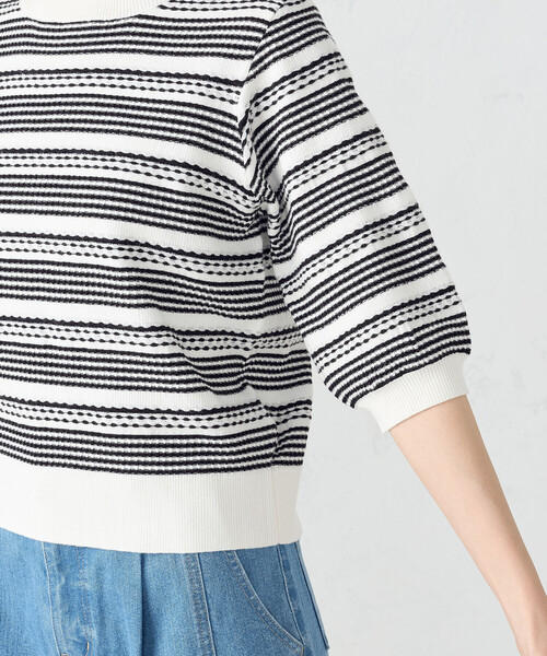 COMME CA ISM(コムサイズム)の「ボーダー5分袖ニット(ニット/セーター・レディース・ブラック×ホワイト・MEDIUM/LARGE)」の9枚目の写真