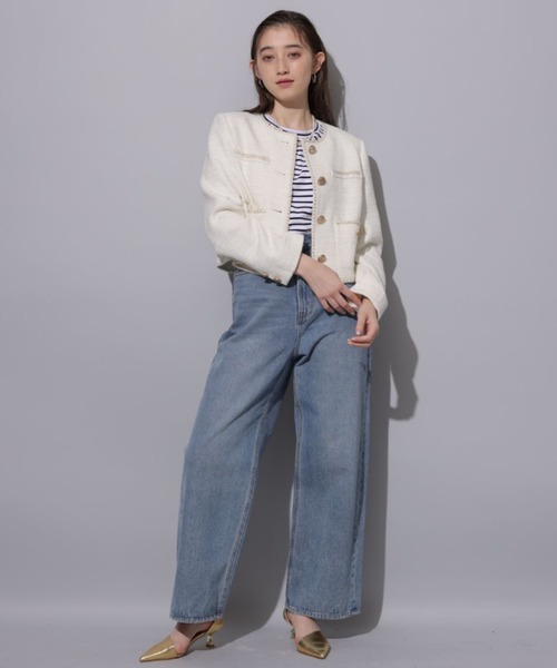 美品✨ リランドチュール ツイード クロップドジャケット ノーカラー 2 パール 美品✨ リランドチュール ツイード クロップドジャケット ノー