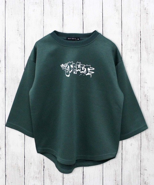 黒 長袖カットソー ロゴ付き ユニセックス】ミニロゴセミワイドシルエットロングTシャツ