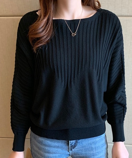 Miniministore(ミニミニストア)の「ニットトップス きれいめ 春 フィット(ニット/セーター・レディース・ブラック/ベージュ/ブルー/オフホワイト/グレー/イエロー/レッド/ピンク/ブラウン・FREE)」の3枚目の写真