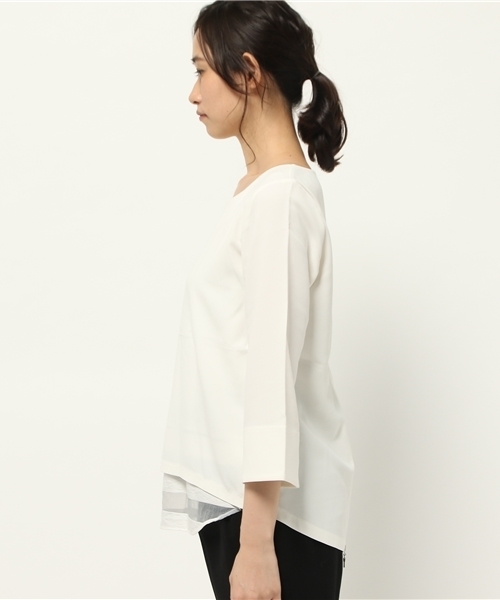 OUTLET（アウトレット）の「【CAPRICIEUX LE'MAGE】シアーボーダーチラ見セブラウス（シャツ/ブラウス・レディース・ベージュ/ホワイト・FREE）」の4枚目の写真