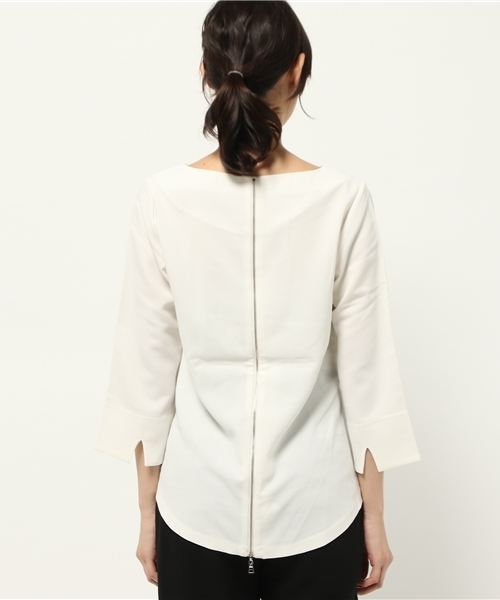 OUTLET（アウトレット）の「【CAPRICIEUX LE'MAGE】シアーボーダーチラ見セブラウス（シャツ/ブラウス・レディース・ベージュ/ホワイト・FREE）」の5枚目の写真