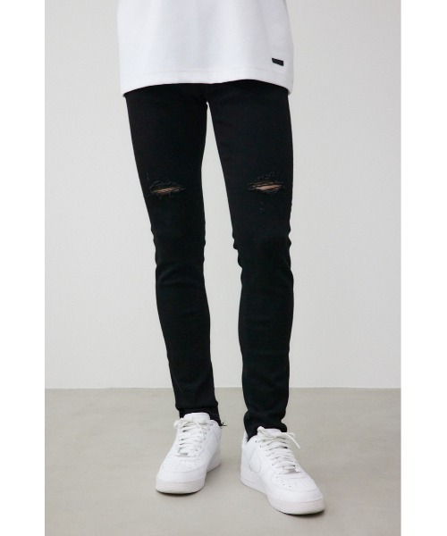 AZUL by moussy（アズールバイマウジー）の「AZUL DENIM クラッシュスキニー（デニムパンツ・メンズ・ライトブルー/ブラック・X-LARGE/X-SMALL）」の3枚目の写真