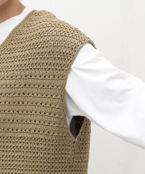 EDIFICE（エディフィス）の「ハンドクロシェ Vネックニットベスト（ニット/セーター・メンズ・ブラック/カーキ・FREE）」の9枚目の写真