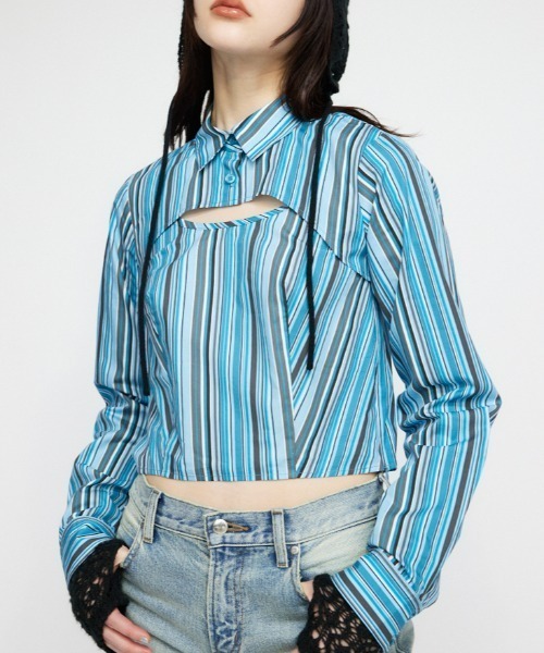 LAGUA GEM(ラグアジェム)の「RATHER SHORT シャツ(シャツ/ブラウス・レディース・イエロー/ブルー・FREE)」の1枚目の写真