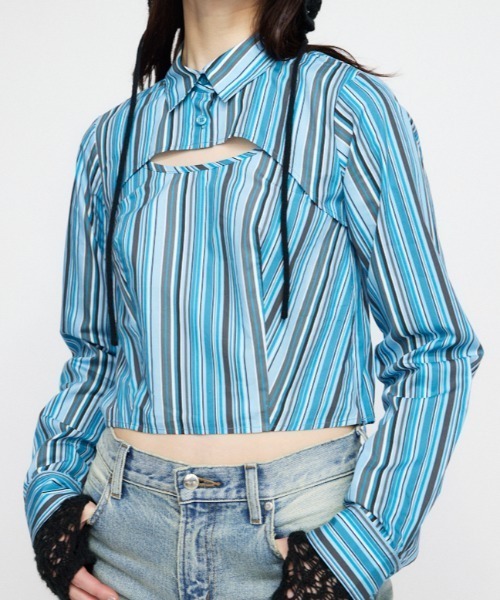 LAGUA GEM(ラグアジェム)の「RATHER SHORT シャツ(シャツ/ブラウス・レディース・イエロー/ブルー・FREE)」の4枚目の写真