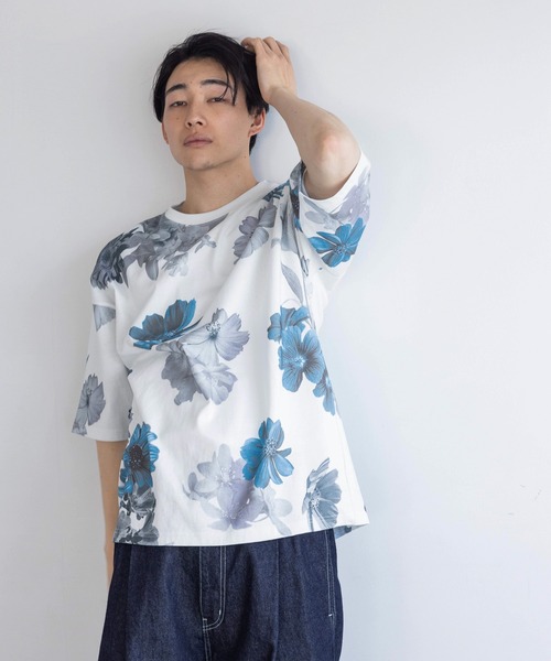 一部訳あり☆SUKALA フラワープリント上下セット＋ドレープTシャツ　Lサイズ lava SUKALA リントスル リボンフラワープリント 上下セット M