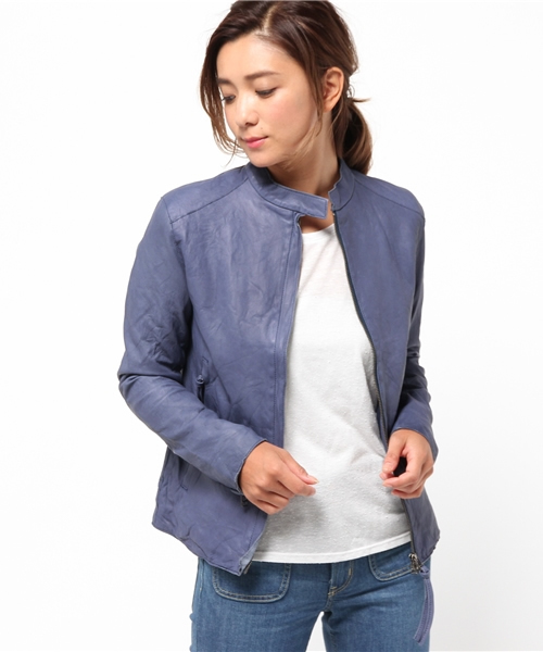 DouDou（ドゥドゥ）の「【DouDou】レザーライダース（ライダースジャケット・レディース・ブルー/ライトグリーン/ブラウン・FREE）」の15枚目の写真