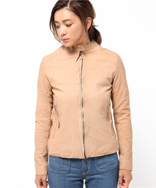 DouDou（ドゥドゥ）の「【DouDou】レザーライダース（ライダースジャケット・レディース・ブルー/ライトグリーン/ブラウン・FREE）」の4枚目の写真