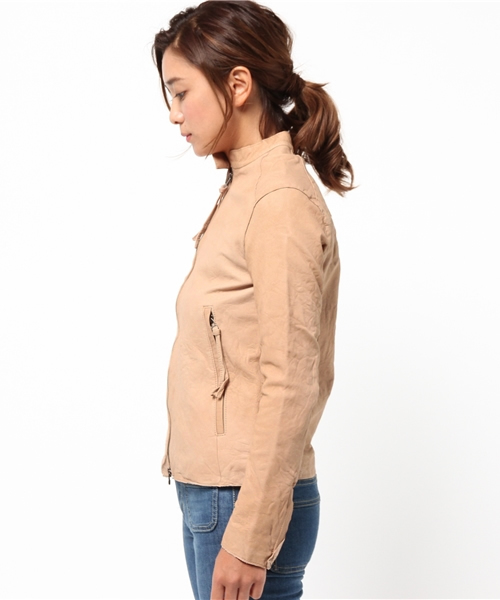 DouDou（ドゥドゥ）の「【DouDou】レザーライダース（ライダースジャケット・レディース・ブルー/ライトグリーン/ブラウン・FREE）」の5枚目の写真