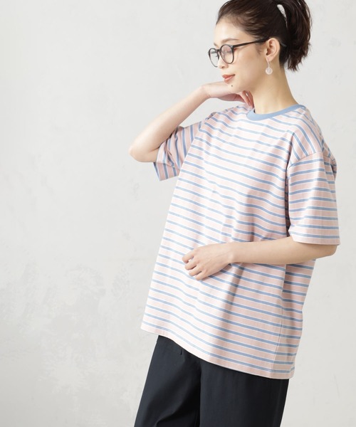 FOUND GOOD(ファウンドグッド)の「ルーズシルエットマルチボーダー半袖Tシャツ(Tシャツ/カットソー・レディース・グリーン系5/ブルー系2/イエロー系5/ピンク系2・S/M/L)」の4枚目の写真