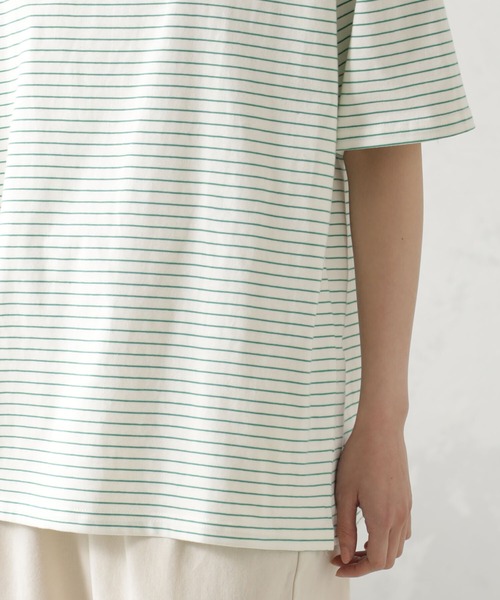 FOUND GOOD(ファウンドグッド)の「ルーズシルエットマルチボーダー半袖Tシャツ(Tシャツ/カットソー・レディース・グリーン系5/ブルー系2/イエロー系5/ピンク系2・S/M/L)」の7枚目の写真