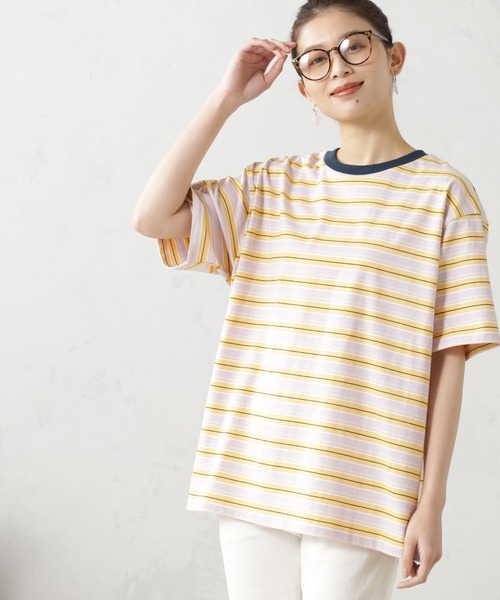 FOUND GOOD(ファウンドグッド)の「ルーズシルエットマルチボーダー半袖Tシャツ(Tシャツ/カットソー・レディース・グリーン系5/ブルー系2/イエロー系5/ピンク系2・S/M/L)」の13枚目の写真