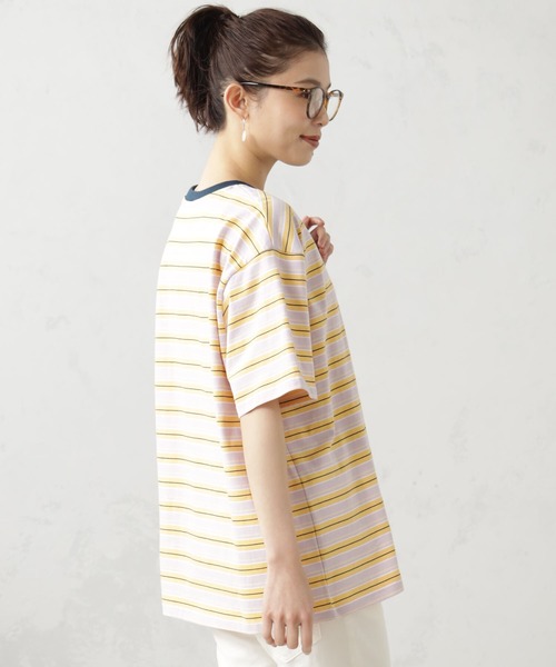 FOUND GOOD(ファウンドグッド)の「ルーズシルエットマルチボーダー半袖Tシャツ(Tシャツ/カットソー・レディース・グリーン系5/ブルー系2/イエロー系5/ピンク系2・S/M/L)」の14枚目の写真