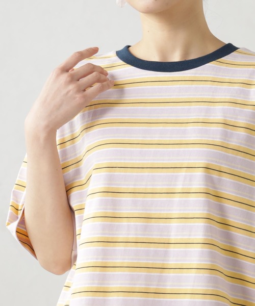 FOUND GOOD(ファウンドグッド)の「ルーズシルエットマルチボーダー半袖Tシャツ(Tシャツ/カットソー・レディース・グリーン系5/ブルー系2/イエロー系5/ピンク系2・S/M/L)」の15枚目の写真