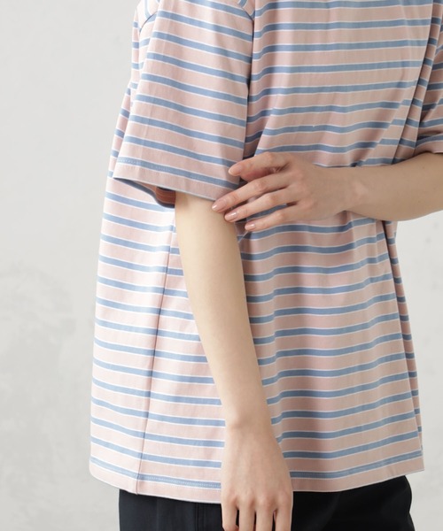 FOUND GOOD(ファウンドグッド)の「ルーズシルエットマルチボーダー半袖Tシャツ(Tシャツ/カットソー・レディース・グリーン系5/ブルー系2/イエロー系5/ピンク系2・S/M/L)」の17枚目の写真