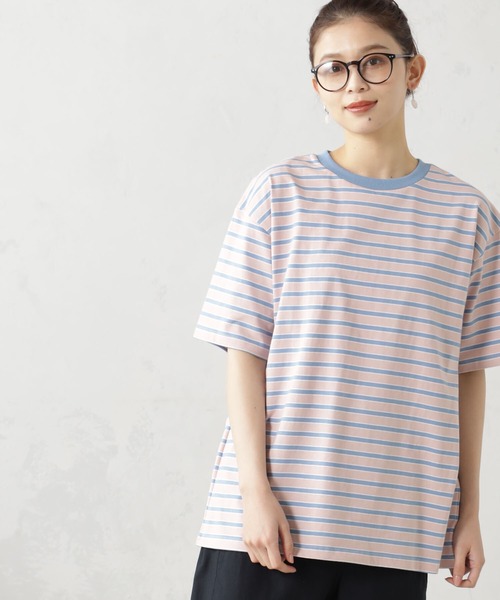 FOUND GOOD(ファウンドグッド)の「ルーズシルエットマルチボーダー半袖Tシャツ(Tシャツ/カットソー・レディース・グリーン系5/ブルー系2/イエロー系5/ピンク系2・S/M/L)」の19枚目の写真