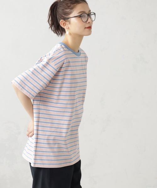 FOUND GOOD(ファウンドグッド)の「ルーズシルエットマルチボーダー半袖Tシャツ(Tシャツ/カットソー・レディース・グリーン系5/ブルー系2/イエロー系5/ピンク系2・S/M/L)」の20枚目の写真