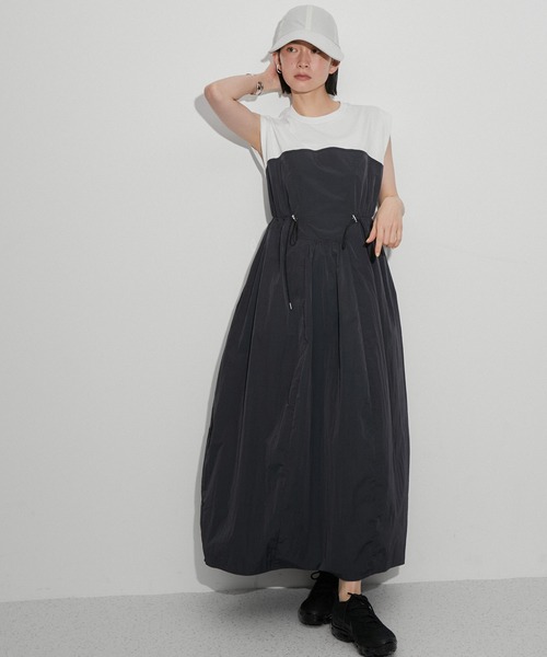 ADAM ET ROPE'（アダムエロペ）の「【サステナブル・洗える】ベアレイヤードワンピース（ワンピース・レディース・ブラック/スミクロ/ベージュ・FREE）」の2枚目の写真