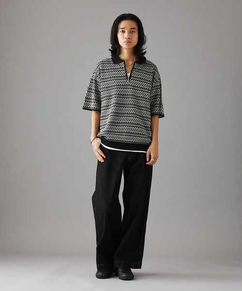 JOURNAL STANDARD（ジャーナルスタンダード）の「レトロモダンパターン ハーフジップニット（ポロシャツ・メンズ・ライトグレー/ブラック/ブルー系その他・MEDIUM/LARGE）」の17枚目の写真