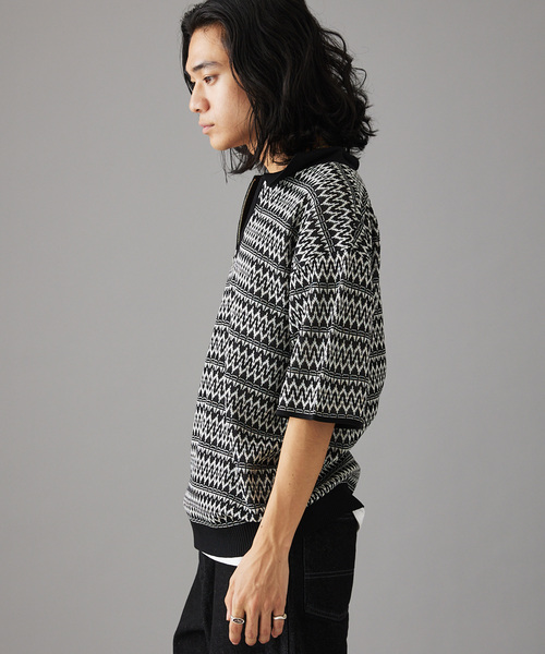 JOURNAL STANDARD（ジャーナルスタンダード）の「レトロモダンパターン ハーフジップニット（ポロシャツ・メンズ・ライトグレー/ブラック/ブルー系その他・MEDIUM/LARGE）」の13枚目の写真