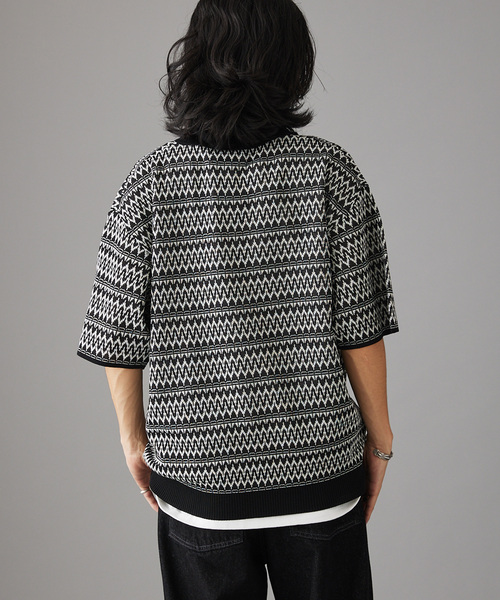 JOURNAL STANDARD（ジャーナルスタンダード）の「レトロモダンパターン ハーフジップニット（ポロシャツ・メンズ・ライトグレー/ブラック/ブルー系その他・MEDIUM/LARGE）」の12枚目の写真