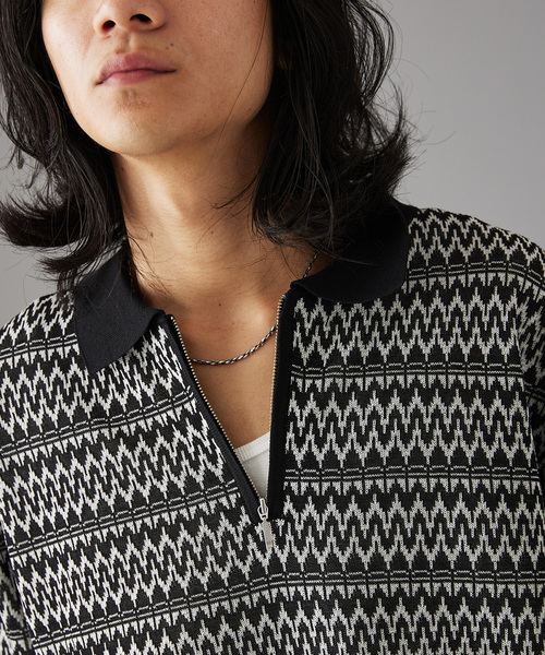 JOURNAL STANDARD（ジャーナルスタンダード）の「レトロモダンパターン ハーフジップニット（ポロシャツ・メンズ・ライトグレー/ブラック/ブルー系その他・MEDIUM/LARGE）」の11枚目の写真