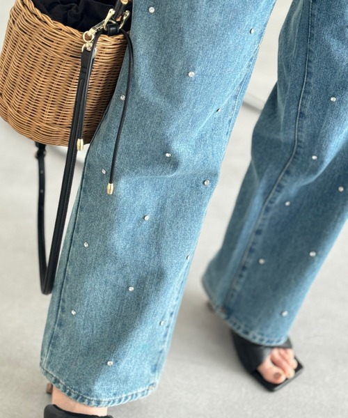 NAUL（ナウル）の「ラインストーンデニムパンツ ロング丈