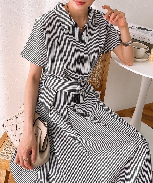 nissen(ニッセン)の「スキッパーシャツロングワンピース(ワンピース・レディース・ブルー系/ブラック系・S/M/LL/L)」の2枚目の写真