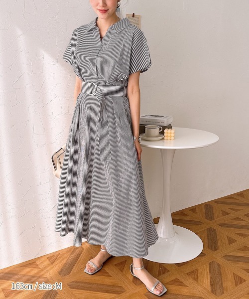 nissen(ニッセン)の「スキッパーシャツロングワンピース(ワンピース・レディース・ブルー系/ブラック系・S/M/LL/L)」の6枚目の写真